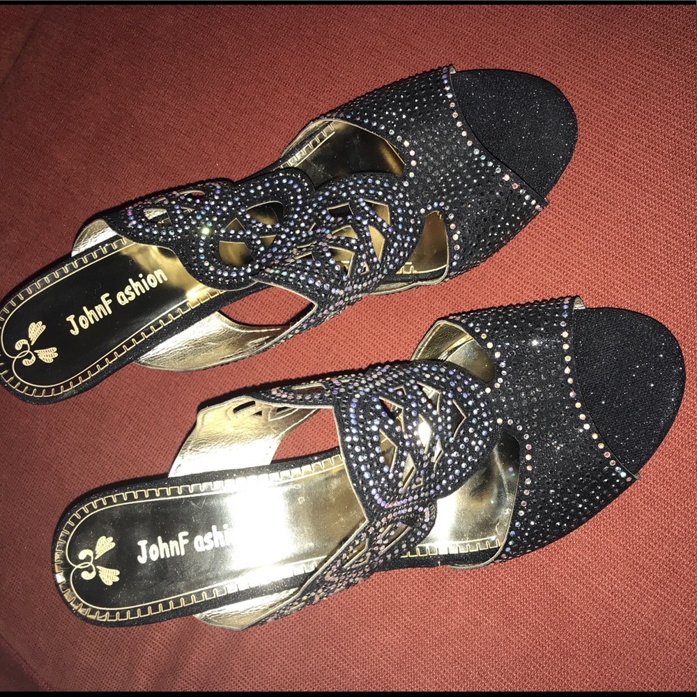 Rhinestone evening slide sandal.